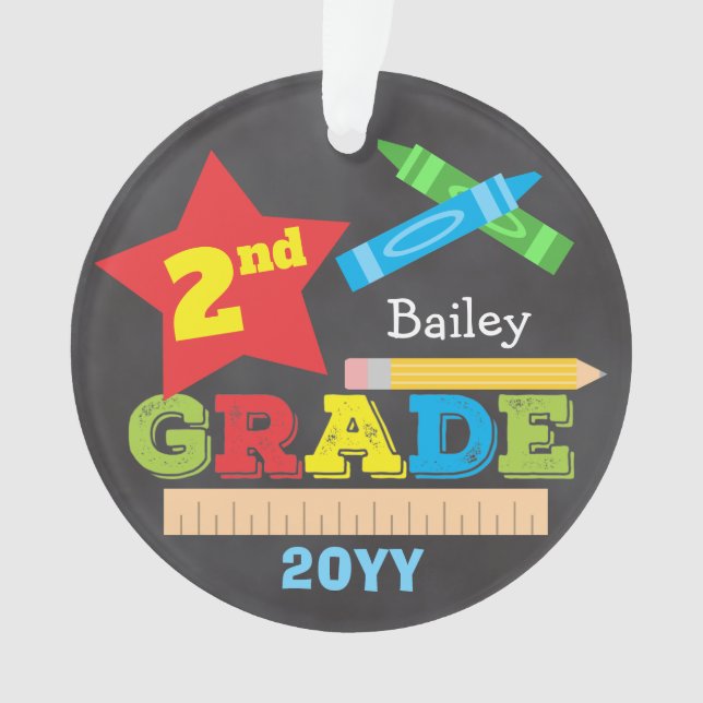 2nd Grade Second Grade Keepsake Chalkboard Photo Ornament (Front)