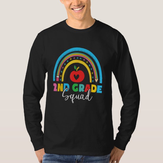 2nd Grade Squad Back To School Rainbow Teachers T-Shirt (Front)