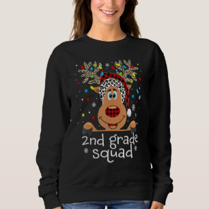 2nd Grade Squad Plaid Reindeer Santa Hat Teacher C Sweatshirt
