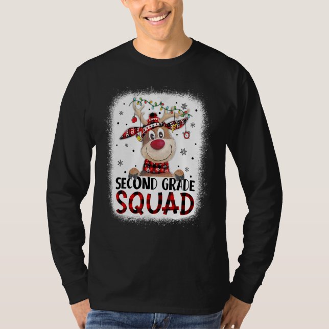 2nd Grade Squad Plaid Reindeer Santa Hat Teacher C T-Shirt (Front)