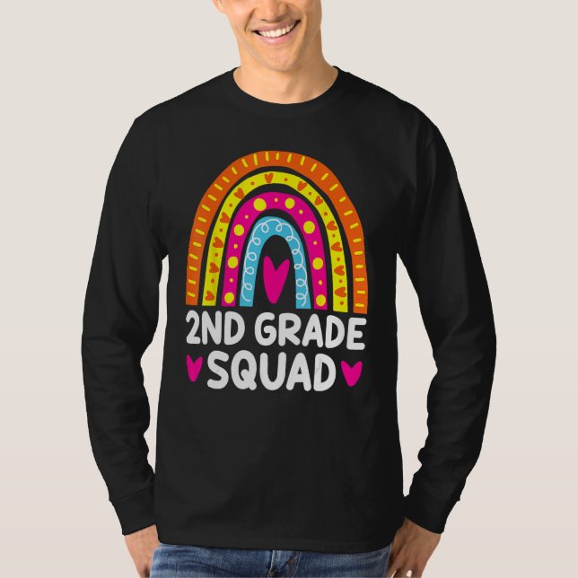 2nd Grade Squad Rainbow Heart Back To School Teach T-Shirt (Front)
