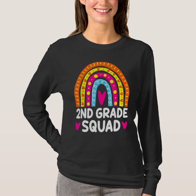2nd Grade Squad Rainbow Heart Back To School Teach T-Shirt (Front)