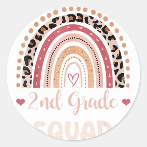 2nd Grade Squad Teacher Boho Rainbow Leopard Back  Classic Round Sticker