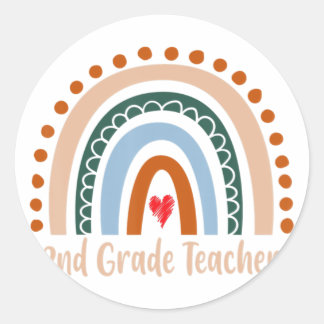 2nd Grade Teacher Boho Rainbow Back To School Appr Classic Round Sticker