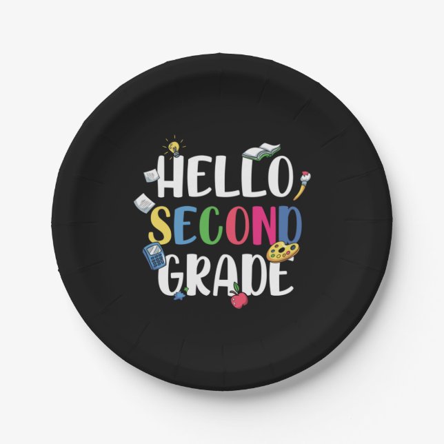 2nd Grade Teacher Hello Second Grade Paper Plates (Front)