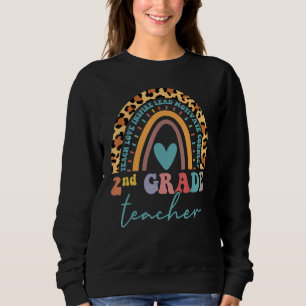 2nd Grade Teacher Leopard Rainbow Second Grd Back Sweatshirt