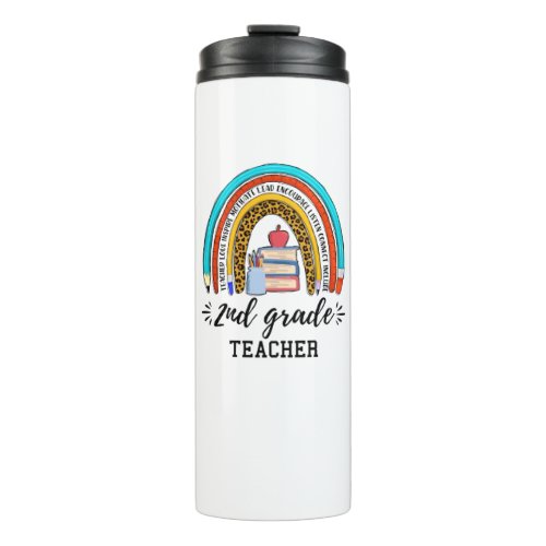 2nd grade teacher leopard rainbow teach love thermal tumbler