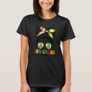 2nd Grade Teacher Messy Bun Groovy First Day Of Sc T-Shirt