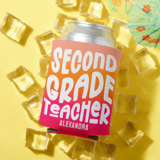 2nd Grade Teacher Orange Red Ombre Can Cooler