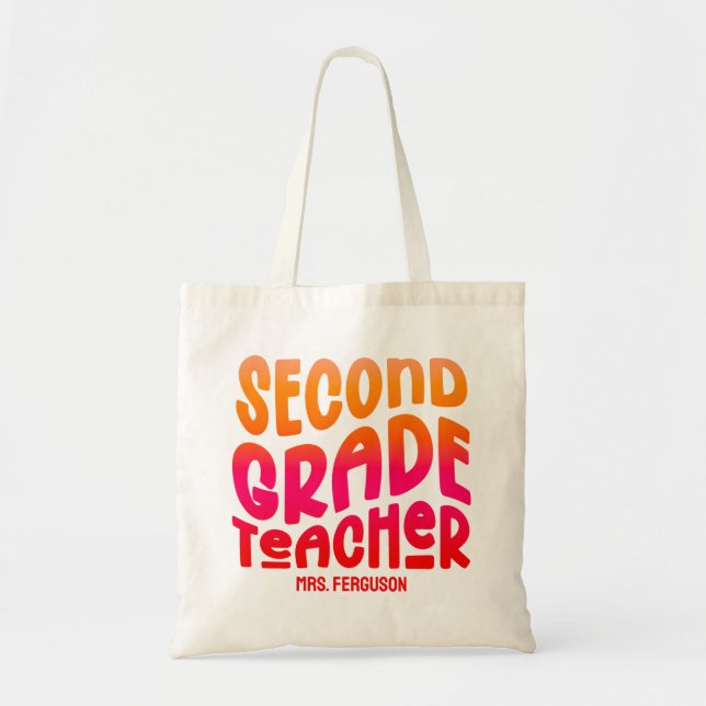 2nd Grade Teacher Orange Red Ombre Typography Tote Bag (Front)
