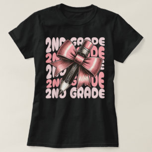 2nd Grade Teacher Pencil Coquette Bow T-Shirt
