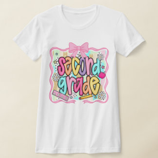 2nd Grade Teacher Pencil Coquette Bow T-Shirt