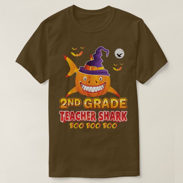2nd Grade Teacher Shark Boo Pumpkin Halloween Seco T-Shirt (Design Front)