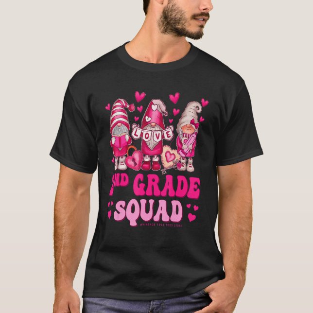 2nd Grade Teacher Squad Valentines Day Gnomes Hold T-Shirt (Front)