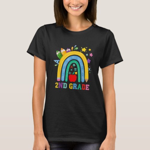 2nd Grade Teacher Student Boho Rainbow Back To Sch T-Shirt