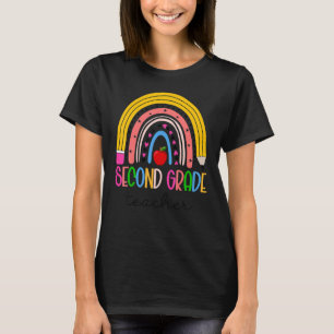 2nd Grade Teacher Teach Love Inspire Rainbow Back T-Shirt