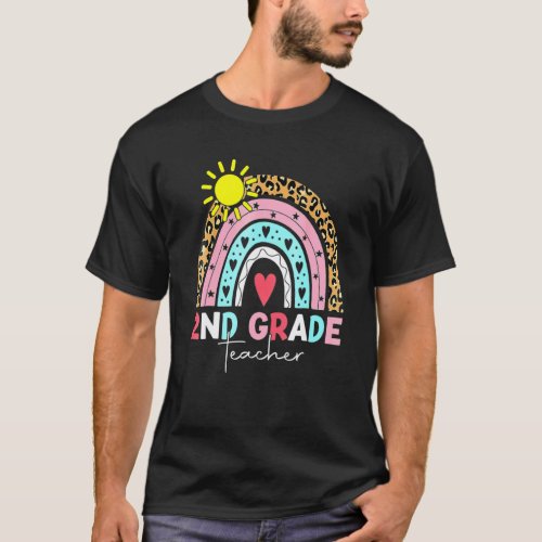 2nd Grade Teacher Teach Second Grade Boho Rainbow T-Shirt