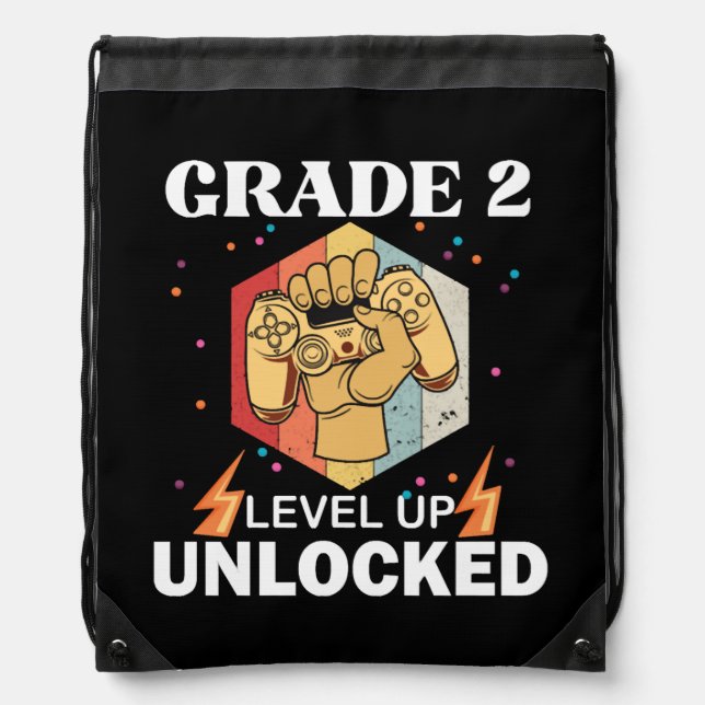 2nd Grade Unlocked Level Up Back To School First Drawstring Bag (Front)