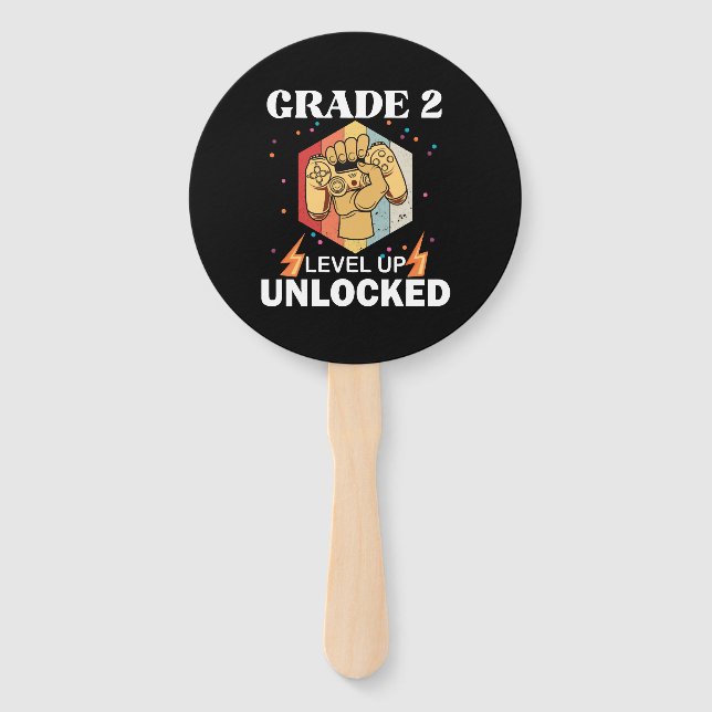 2nd Grade Unlocked Level Up Back To School First Hand Fan (Front)