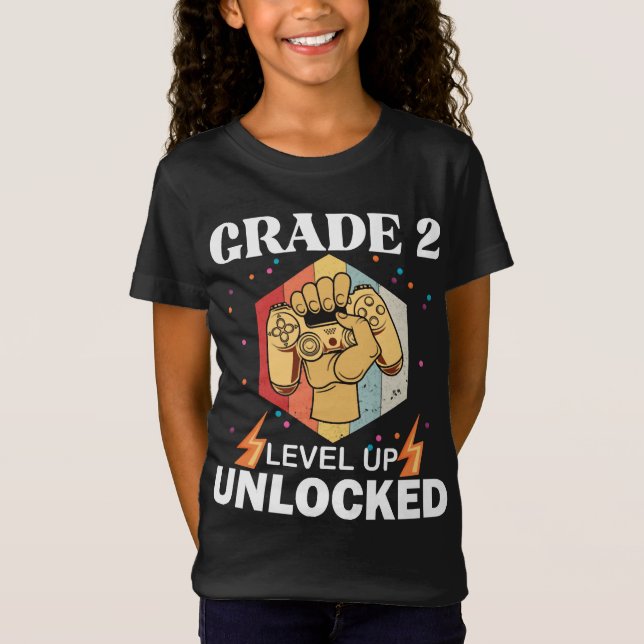 2nd Grade Unlocked Level Up Back To School First T-Shirt (Front)