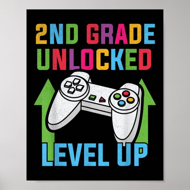 2nd Grade Unlocked Level Up Video Gamer Boys Back  Poster (Front)
