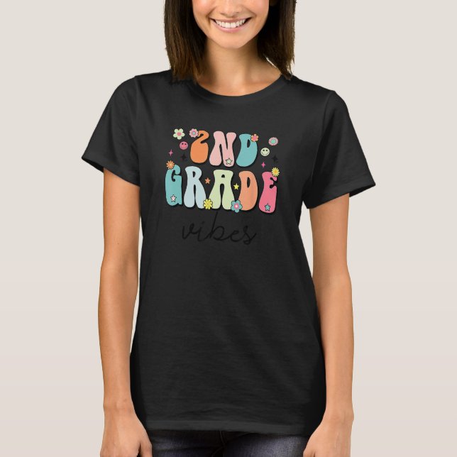 2nd Grade Vibes Retro Groovy Women Happy First Day T-Shirt (Front)