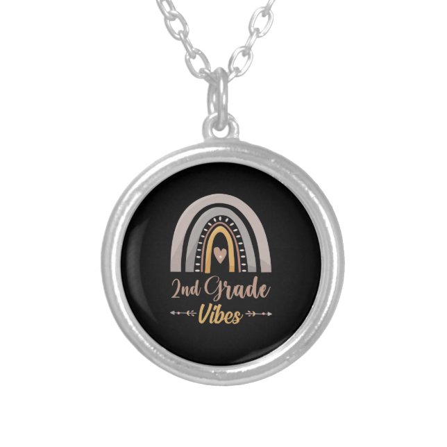 2nd Grade Vibes Second Grade Back to School Silver Plated Necklace (Front)