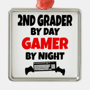 2nd Grader by Day Gamer by Night Metal Ornament