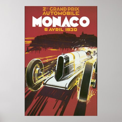 2nd Grand Prix Monaco Vintage Travel Poster