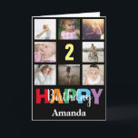 2nd Happy Birthday Photo Collage Modern Black Card<br><div class="desc">2nd Happy Birthday Photo Collage Modern Black Card with personalized name. For further customization,  please click the "Customize it" button and use our design tool to modify this template.</div>