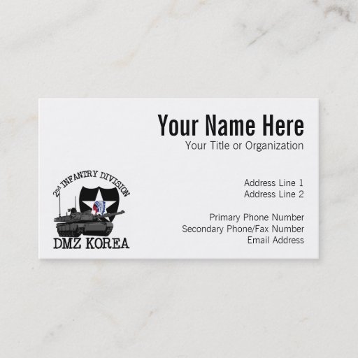 Customizable 2nd ID DMZ Korea Vet Business Card Templates