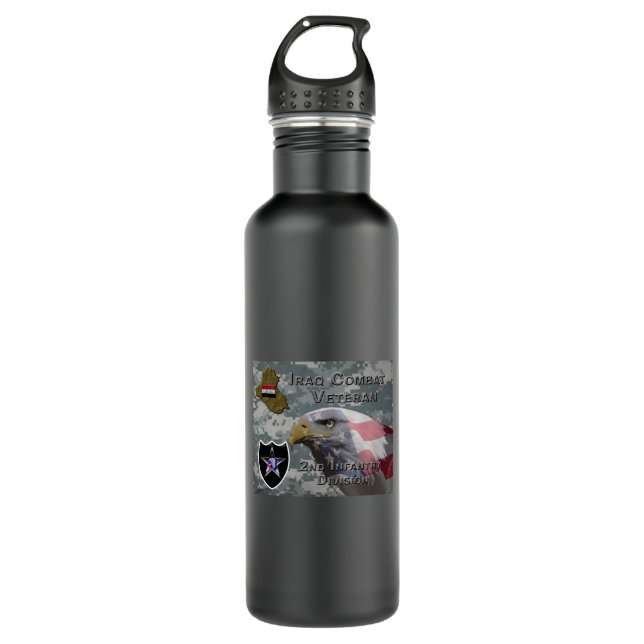 2nd Infantry Div Iraq Combat Veteran Stainless Steel Water Bottle (Front)