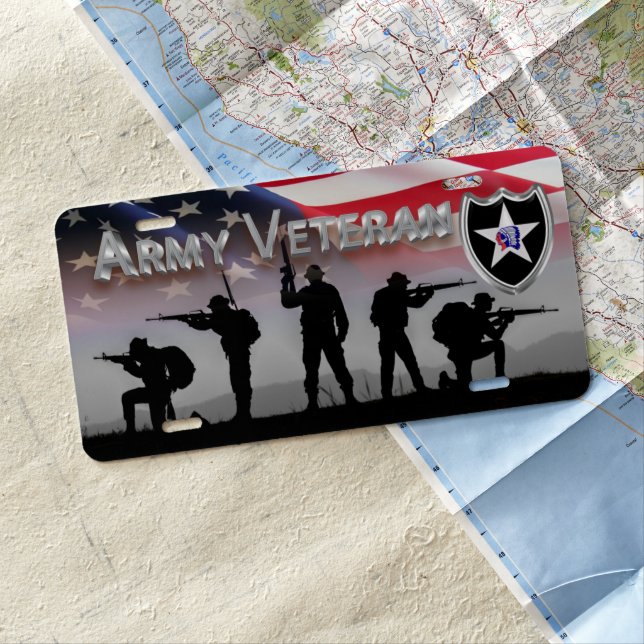 2nd Infantry Division Army Veteran  License Plate (In Situ)