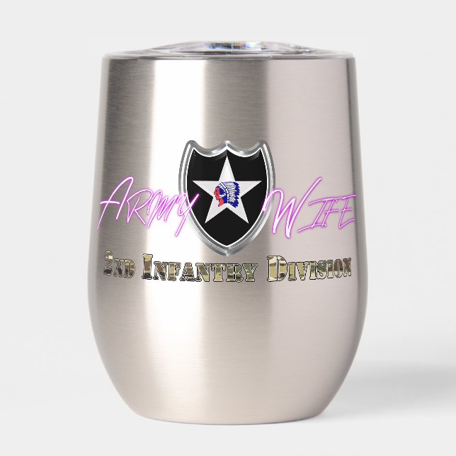 2nd Infantry Division Army Wife Thermal Wine Tumbler (Front)
