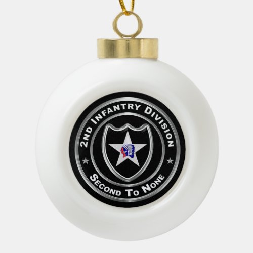 2nd Infantry Division  Ceramic Ball Christmas Ornament