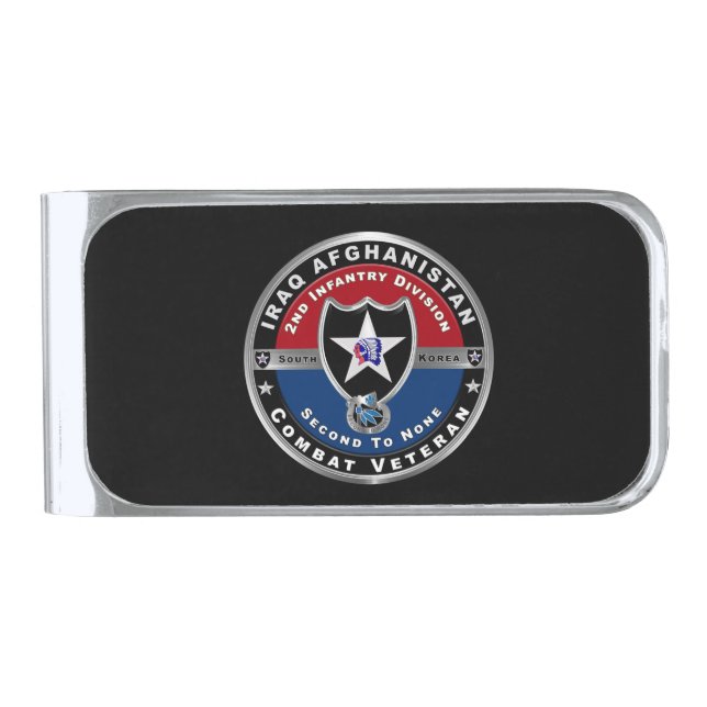 2nd Infantry Division Iraq & Afghanistan Veteran Silver Finish Money Clip (Front)
