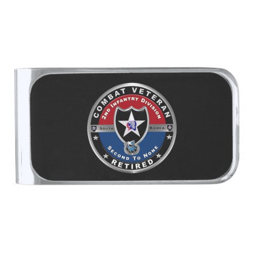 2nd Infantry Division Retired Veteran Silver Finish Money Clip
