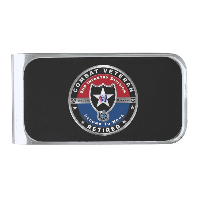 2nd Infantry Division Retired Veteran Silver Finish Money Clip (Front)