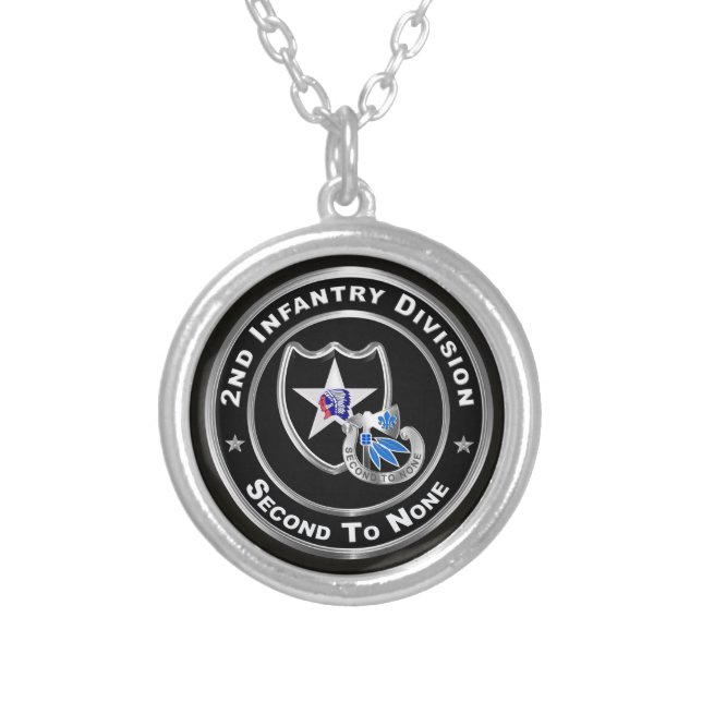 2nd Infantry Division  Silver Plated Necklace (Front)