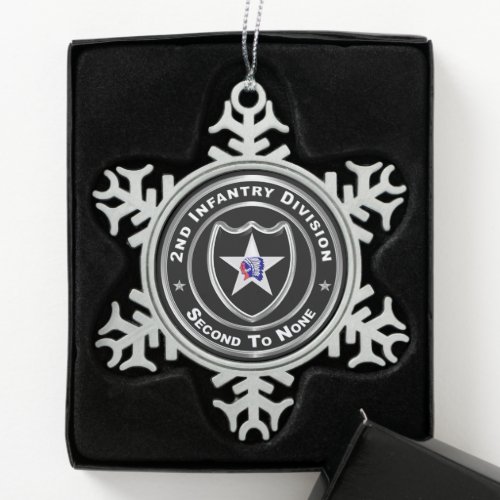 2nd Infantry Division   Snowflake Pewter Christmas Ornament