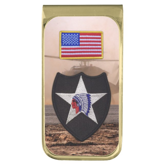 2nd infantry indian head veterans vets patch gold finish money clip (Front Vertical)