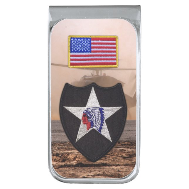 2nd infantry indian head veterans vets patch silver finish money clip (Front Vertical)