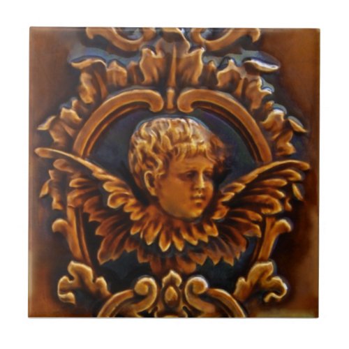 2nd of 2 Antique Victorian Cherub Angel Tile Repro