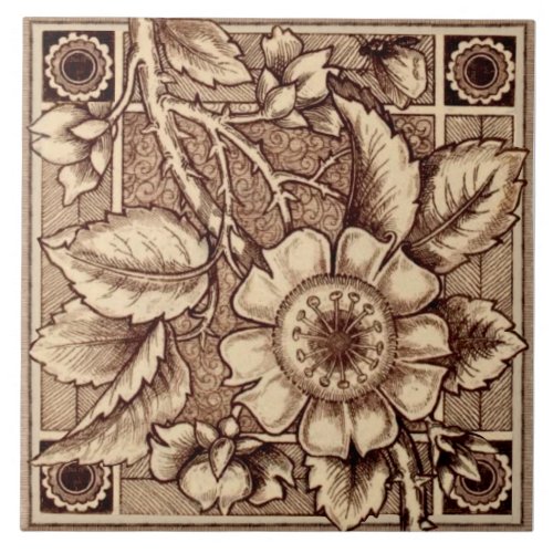 2nd of Pair 1880 Craven Dunnill Bird  Rose Repro Ceramic Tile