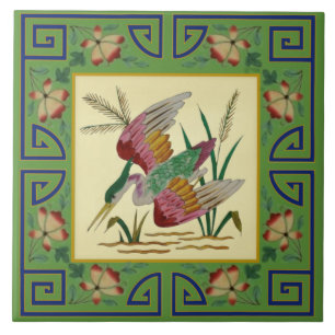 2nd of Pair Minton Jade Asian Aesthetic Bird Repro Ceramic Tile