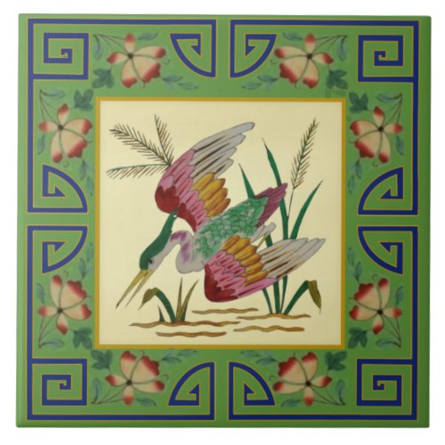 2nd of Pair Minton Jade Asian Aesthetic Bird Repro Ceramic Tile
