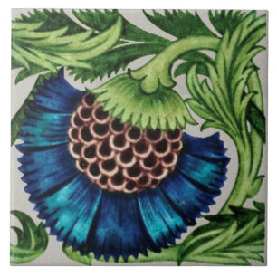 2nd of Pair of Repro Antique De Morgan Blue Floral Ceramic Tile