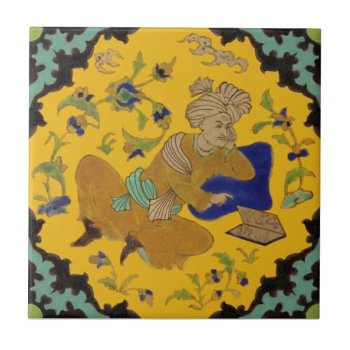 2nd of Pair Turbaned Man Persian Antique Repro Ceramic Tile