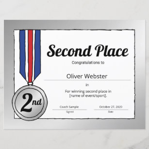 2nd Place Awards Certificates Zazzle