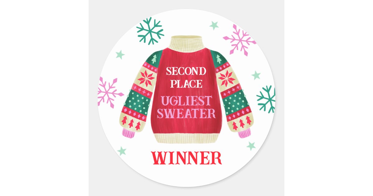 2nd Place Ugly Sweater Contest Prize Winner Classic Round Sticker | Zazzle